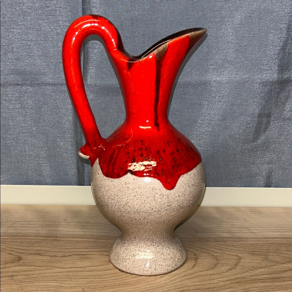 Red and Beige Ceramic Pitcher lava glaze